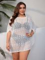 SHEIN Swim BohoFeel Plus Size 1pc Eyelet Knitted Batwing Sleeve Cover Up