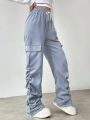 1pc Women's Utility Pocket & Pleated & Straight Leg Pants