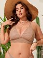 SHEIN Swim Vcay Plus Solid Lace Up Backless Bikini Top