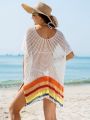 SHEIN Swim BohoFeel Women's Striped Hollow Out Cover Up Dress