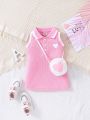 Baby Girl Sleeveless Heart Pattern Printed Vest Dress And Bag, Cute, Sweet, Elegant, Perfect For Outdoor Activities In Spring And Summer