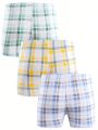 Men 3pcs Plaid Print Boxer Brief