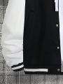 Men Plus Letter Graphic Striped Trim Jacket & Sweatpants Without Hoodie