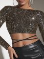 SHEIN BAE Crop Top With Backless Design And Sparkling Sequins