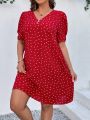 SHEIN LUNE Plus Size Heart Printed Puff Sleeve Dress