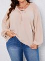 SHEIN LUNE Plus Tie Neck Lantern Sleeve Blouse