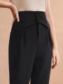 MOTF PREMIUM WOVEN WOMEN'S BUTTON HIGH WAIST FOLDED PLEATED SUIT PANTS