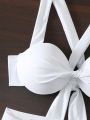 SHEIN Swim Mod White Butterfly Knot Decorated Bikini Swimsuit Set