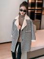 Tween Girl Houndstooth Print Teddy Lined Coat