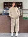 SHEIN Qutie Plus Size Letter Embroidery Hoodie And Pants Set