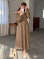 FRIFUL Women's Khaki Lantern Sleeve Dress