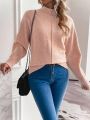 SHEIN Essnce Solid Color Batwing Sleeve Half Turtleneck Sweater