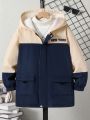 SHEIN Kids EVRYDAY Boys' Letter Print Fleece Lined Casual Jacket With Double Pockets