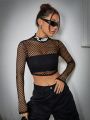 SHEIN Coolane Women's Short Cropped Fishnet T-shirt