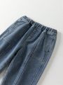 Young Boy Solid Elastic Waist Jeans