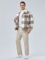 SHEIN Men Plus Buffalo Plaid Print Button Detail Teddy Jacket