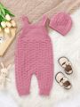 Infant Solid Color Knitted Romper With Hat