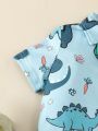 Baby Boy Cute Dinosaur Pattern Bow Tie Short-Sleeved Shirt + Suspender Shorts Set