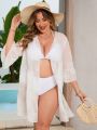 SHEIN Swim BohoFeel Plus Size Women'S Botanical Mesh Kimono Robe