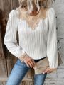 SHEIN Frenchy Women's Round Neck Lace Splicing Casual Fashion Shirt