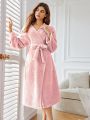 Teddy Bear Belted Robe With Drop Shoulder