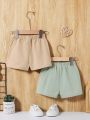 SHEIN Baby Boy's Gentleman Casual Simple Comfortable Solid Color Elastic Waist Shorts 2pcs/Set