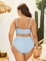 SHEIN Swim Vcay Plus Size Women'S Solid Color Swimwear Set