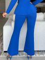 SHEIN SXY Women'S Solid Color Split-Leg Flared Suit Pants