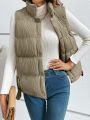 SHEIN Frenchy Solid Color Stand Collar Sleeveless Front Buttoned Padded Jacket