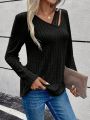 SHEIN LUNE Cut Out Asymmetrical Neck Ribbed Knit Tee