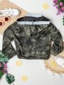 Young Girl Camo Print Hooded Jacket