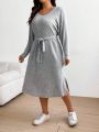 SHEIN Frenchy Plus Size Long Sleeve Belted Dress