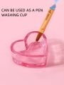 1pc Multifunctional Mini Pink Heart Shaped Wash Cup, Paint Mixing Cup, Crystal Glass