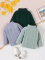 3pcs/Set Baby Boy'S Solid Color Ribbed Knit Stand Collar Top