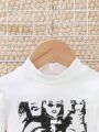 SHEIN Kids EVRYDAY Young Girl Figure Graphic Mock Neck Tee