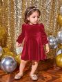 SHEIN Baby Girls' Elegant Velvet Empire Waist Long Sleeve Dress, Medium Thick