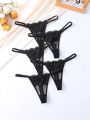 5pcs/Set Lace Patchwork Mesh Crotchless Panties