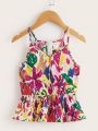 SHEIN Kids SUNSHNE Girls Floral Print Peplum Hem Cami Top