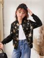 SHEIN Tween Girl Star Pattern Sequin Bomber Jacket