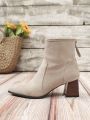 Women's European And American Retro Street Champagne Suede High Heel Short Boots