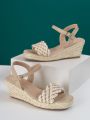 Braided Design Espadrille Ankle Strap Wedge Sandals