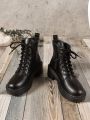 Women's British Style Lace-up Round Toe Fashion Boots For Autumn And Winter