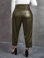 SHEIN Clasi Plus Size High Waist Slanted Pocket Pu Leather Pants