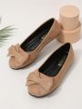 Ladies' Stylish Plus Size Apricot-colored Round Toe Slip-on Ballet Flats, Comfortable Flat Shoes