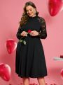 EMERY ROSE Valentine's Day Plus Size Lace Splicing Raglan Sleeve Dress