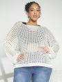 SHEIN CURVE+ Plus Size Loose Knitted Sweater With Drop Shoulder And Eyelet Design, 1pc