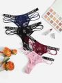 4pack Floral Lace Letter Tape Panty