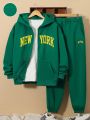 SHEIN Teen Boy Letter Graphic Zip Up Hoodie & Sweatpants