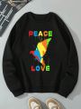 Men'S Plus Size Love And Peace Print Sweatshirt