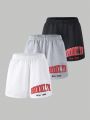 SHEIN Kids EVRYDAY 3pcs/Set Boys' Elastic Waist Casual Sports Shorts With Letter Print Cuffs, Spring And Summer